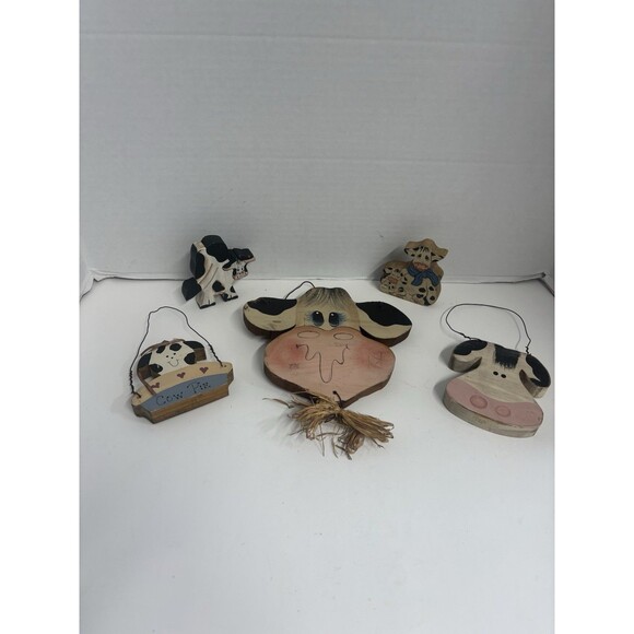 Vintage Wood Cow Lot 5 Pieces Free standing And wall Mounted - Picture 1 of 6